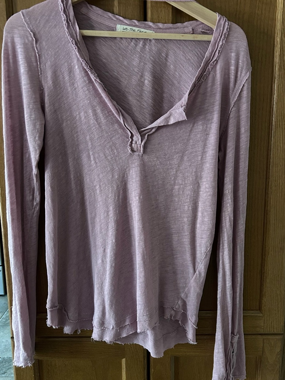 We The Free Dusty Mauve Long Sleeve V-Neck Top